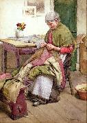 Walter Langley.RI The Old Quilt USA oil painting artist